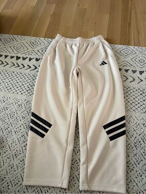 Adidas Cream Track Pants with Black Stripes